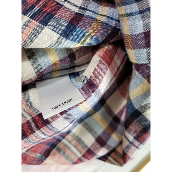 Baird McNutt Murano Men's Shirt Size L Linen Multicolor Plaid Red Multicolor 31 - Picture 8 of 9